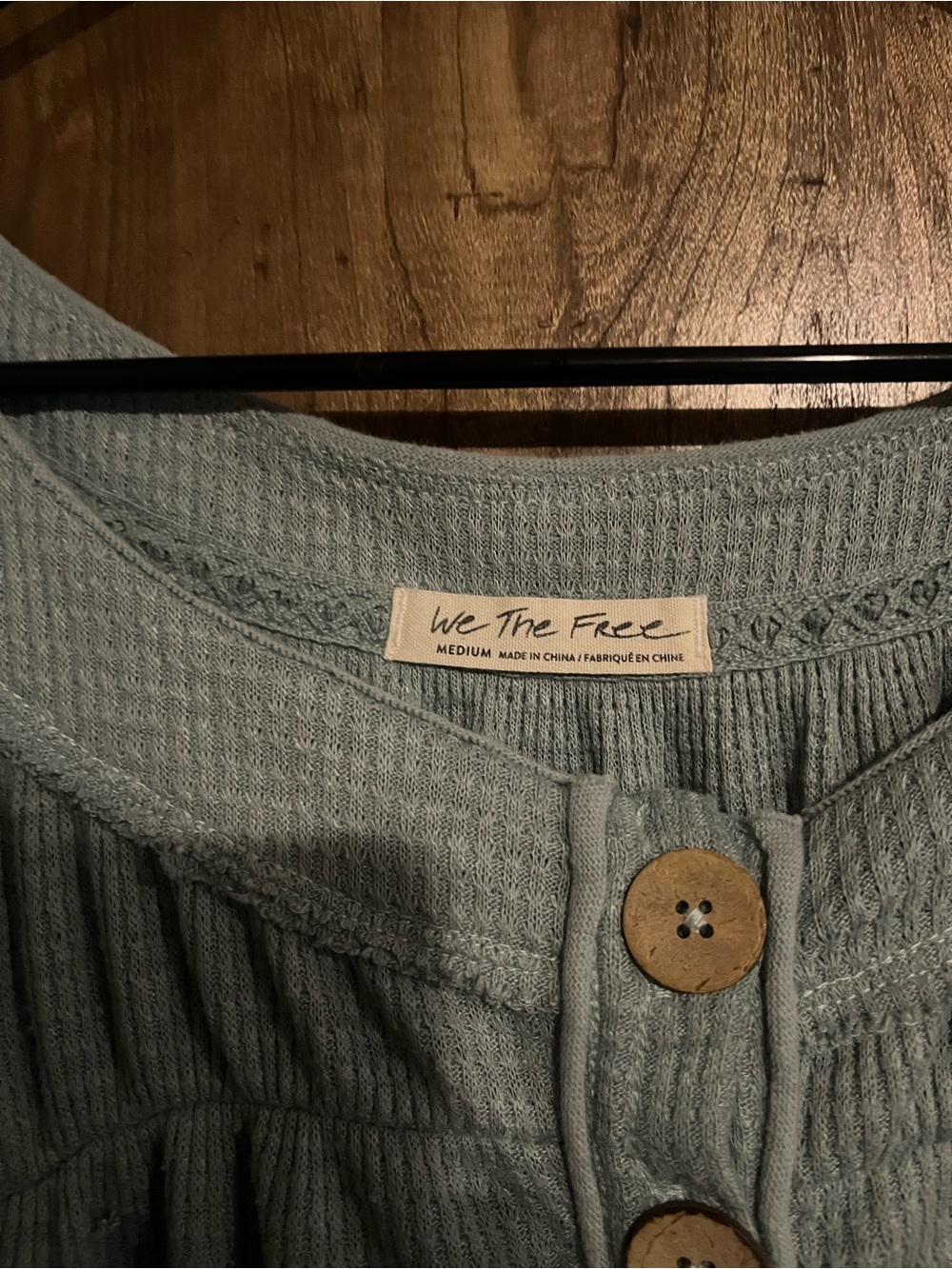 We The Free Light Blue Waffle Knit Button-Front Long Sleeve Top - Picture 5 of 8